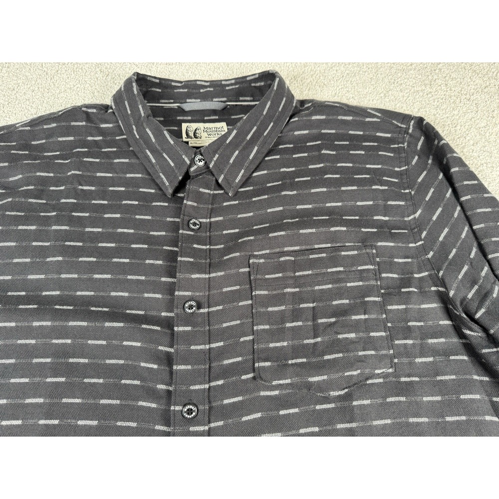 Marmot Mountain Works Flannel Shirt Mens XL Dark Gray Plaid Hiking Camping